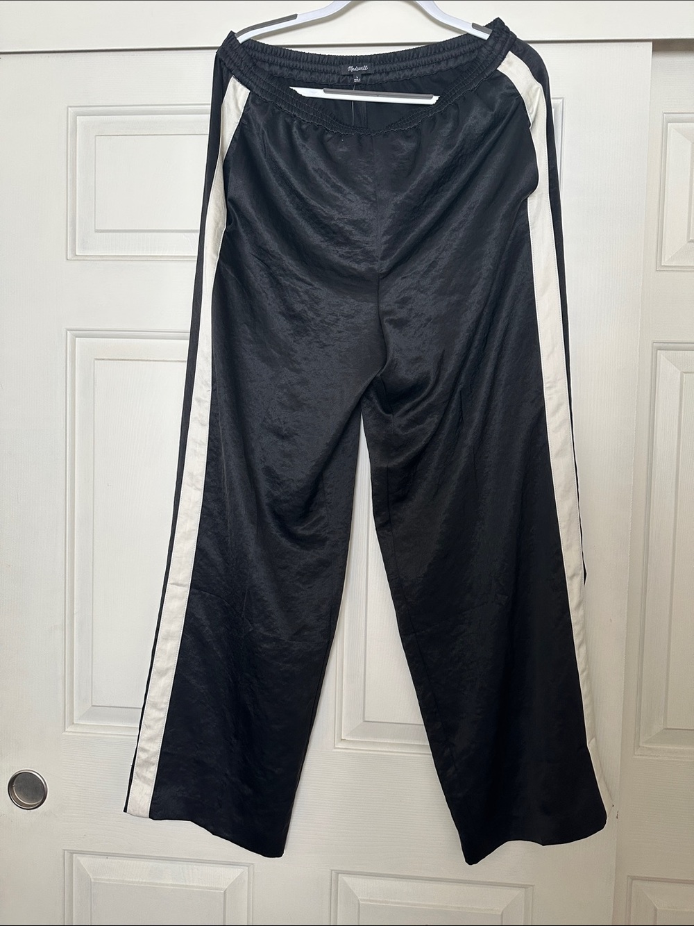 Madewell Black Wide-Leg Pants with White Side Stripes